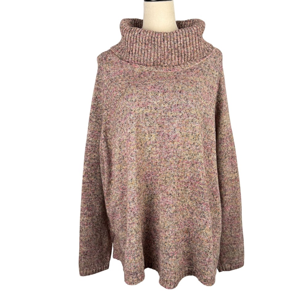 Cowl Neck Sweater Womens 3X Marled Knit Pullover Pink Multi Cozy Winter